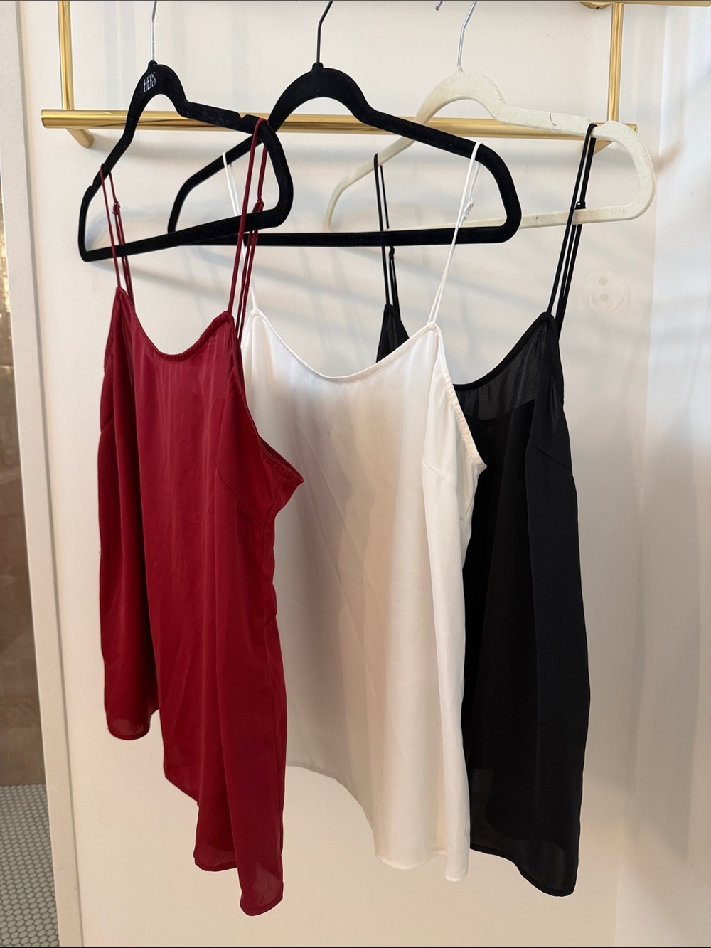 L'Academie Red, White & Black Satin Spaghetti Strap Camisoles